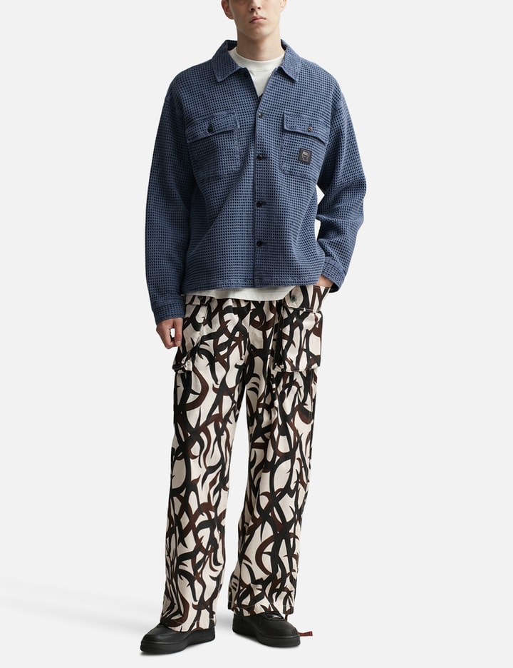 Brain Dead Waffle Button Front Shirt In Blue