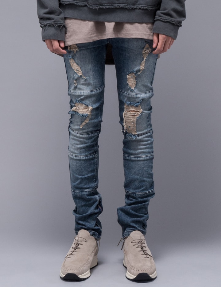 Ripped Biker Denim Jeans Placeholder Image