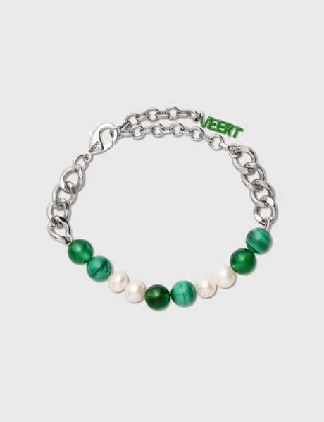 VEERT The Cuban Link Malachite, Green Onyx & Freshwater Pearl Bracelet