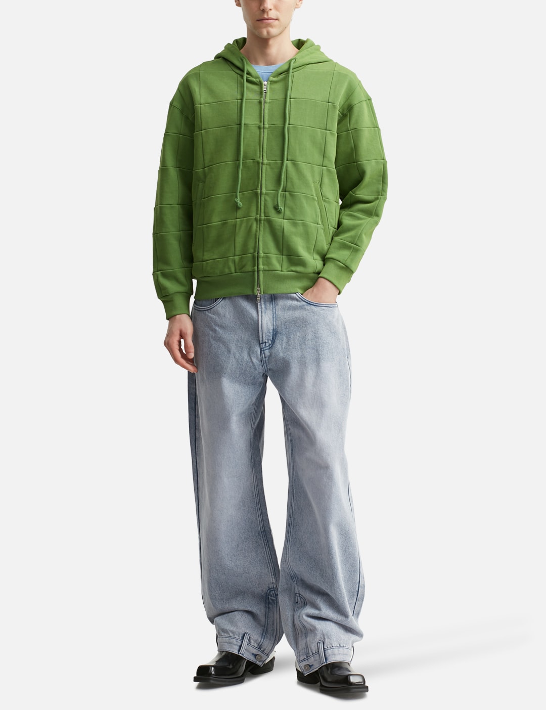 Green Patchwork Zip Up Hoodie view 16