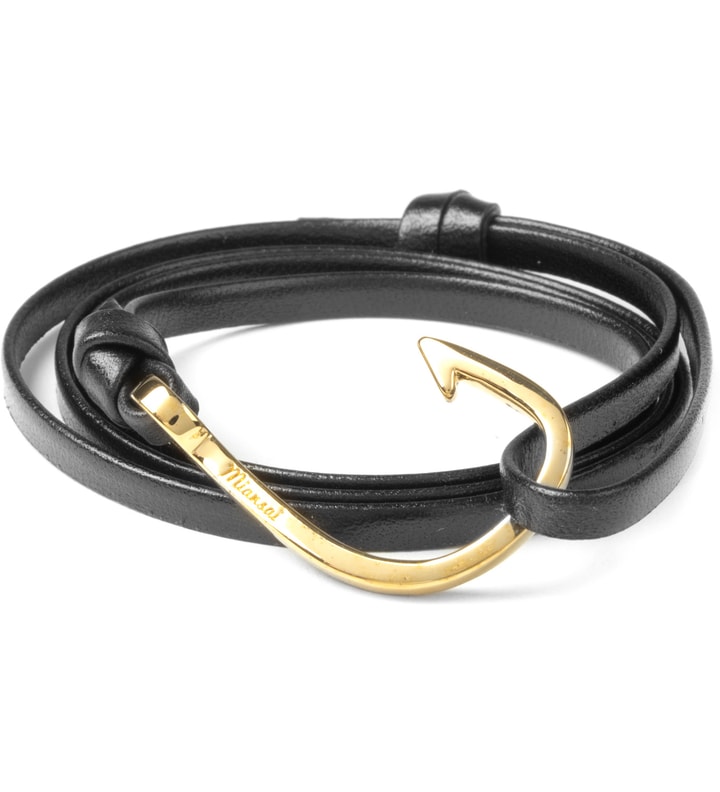 Black Gold Plated Hook Leather Bracelet Placeholder Image
