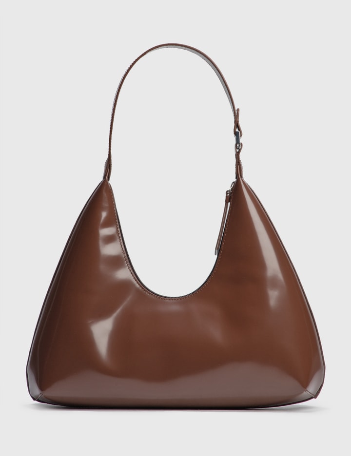 BY FAR Amber Semi Patent Leather Shoulder Bag in Black