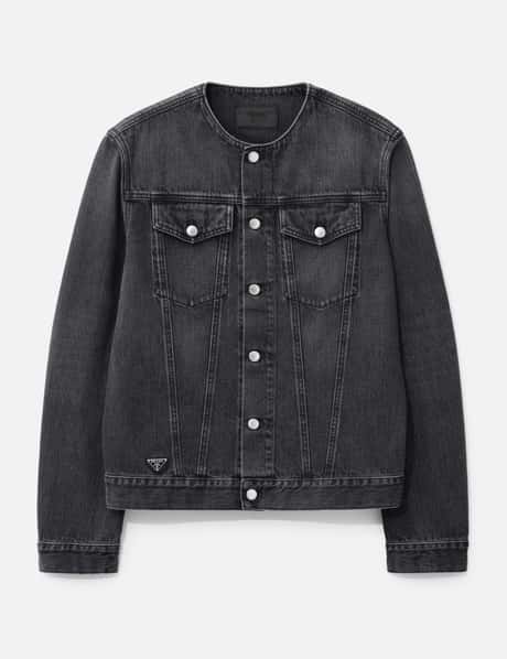 Prada Washed Denim Collarless Jacket
