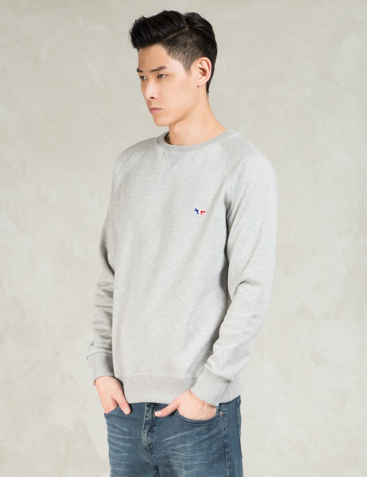 Grey Melange R-neck Sweater with Tricolor Fox Patch Placeholder Image