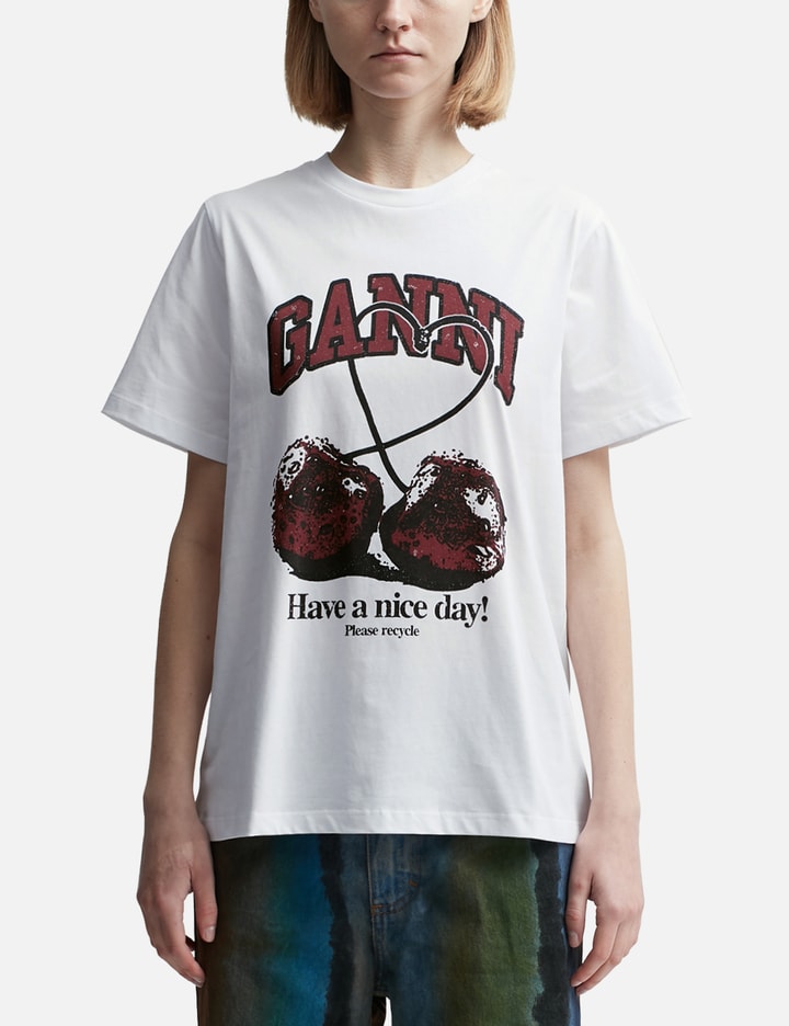 Shop Ganni White Relaxed Cherry T-shirt