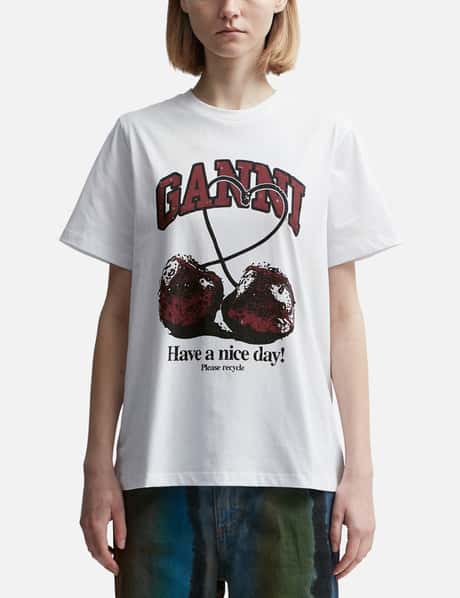 Ganni White Relaxed Cherry T-Shirt