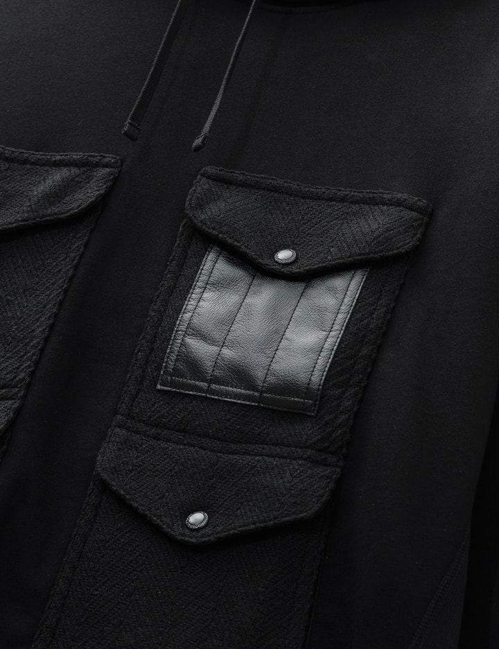 Junya Watanabe Man Junya Watanabe MAN X Reigning Champ Hoodie With Herringbone And Leather Patch Pocket