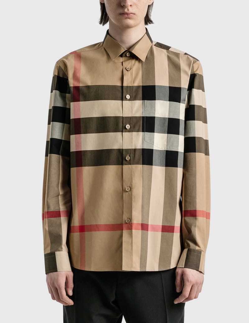 burberry check stretch cotton poplin shirt