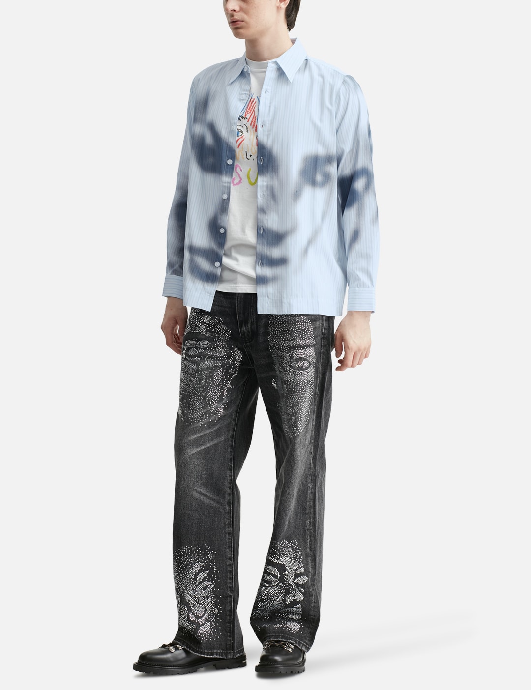Blurry Face Airbrush Striped Button Up view 20