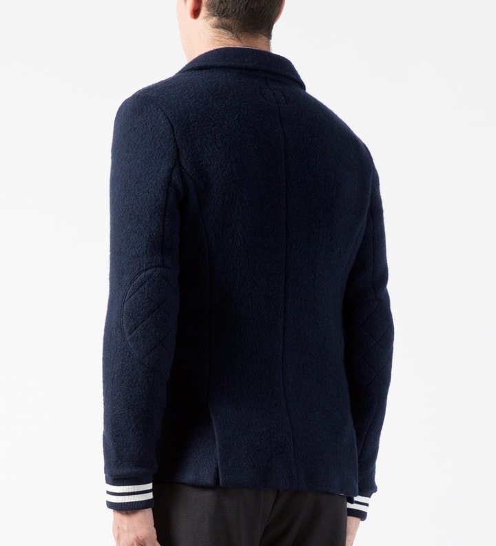 Classic Navy Felted Fleece Mix Button Blazer with Rib Cuffs Placeholder Image