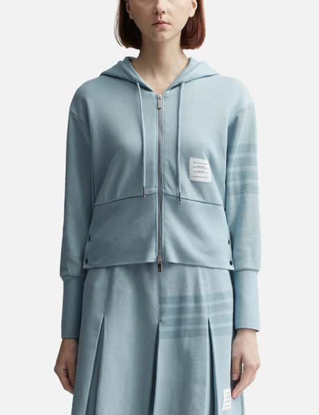 Thom Browne WOMEN DOUBLE FACE KNIT 4-BAR ZIP UP HOODIE