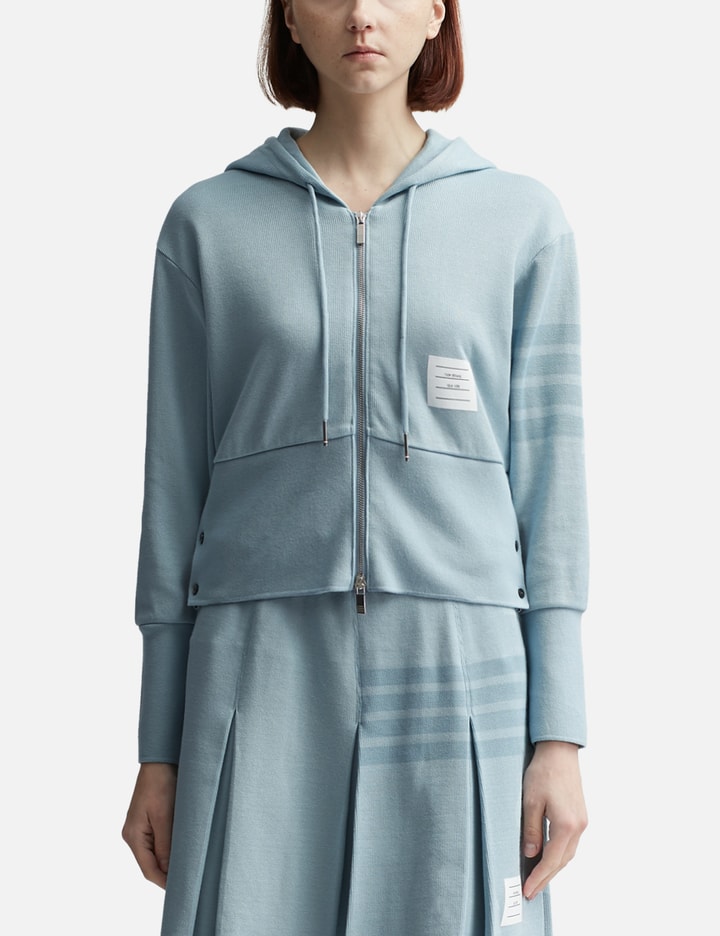 Thom Browne Women Double Face Knit 4-bar Zip Up Hoodie In Blue