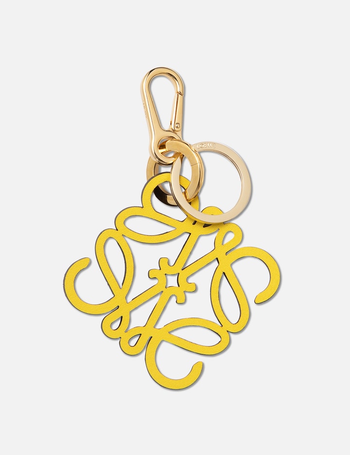 Loewe Anagram Leather And Brass Charm In Yellow
