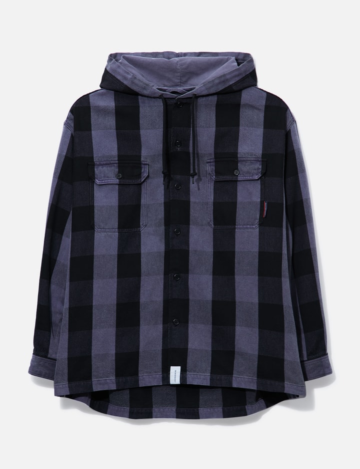 Descendant Checked Shirt Hoodie In Purple