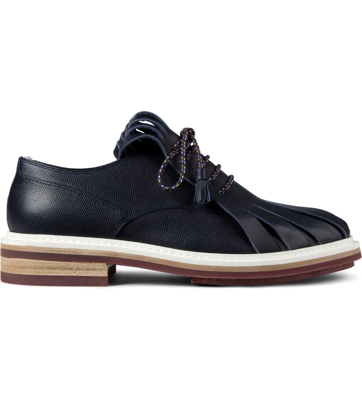 Navy Fringed Tongue Derby Shoes Placeholder Image