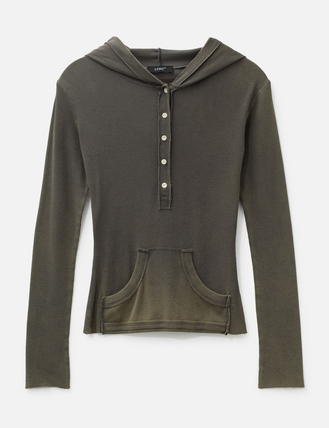 Button-Front Washed Hoodie