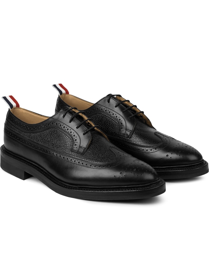 Black Fun Mixed Leather Classic Longwing Shoes With Rubber Sole Placeholder Image