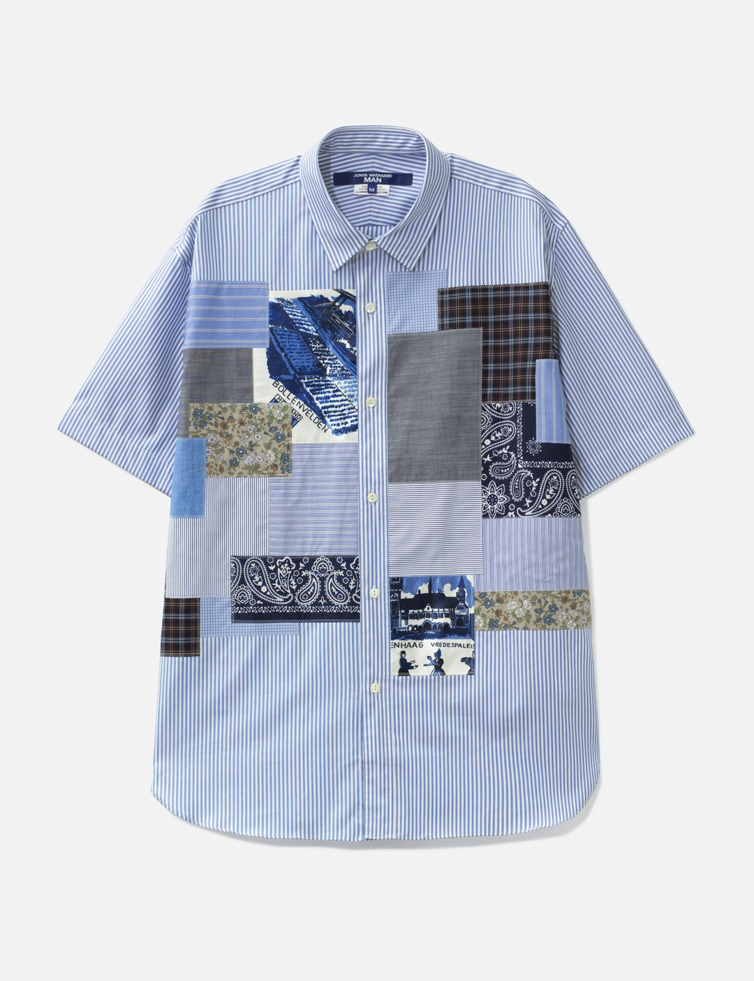 Striped Short Sleeve Shirt With Mix Fabric Patchwork