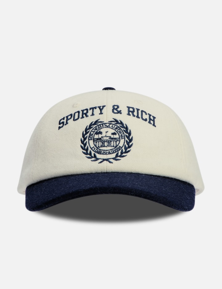 Sporty &amp; Rich Varsity Crest Flannel Hat In White