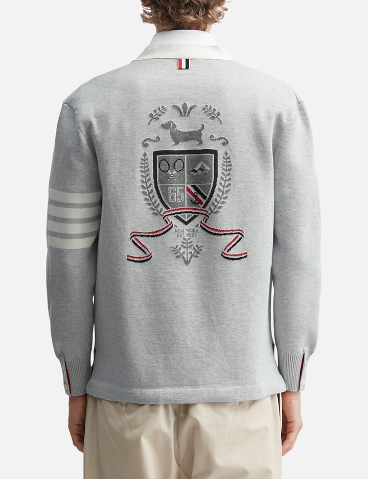 톰브라운 Crest Intarsia Jacquard 4-Bar Rugby Fit Cardigan