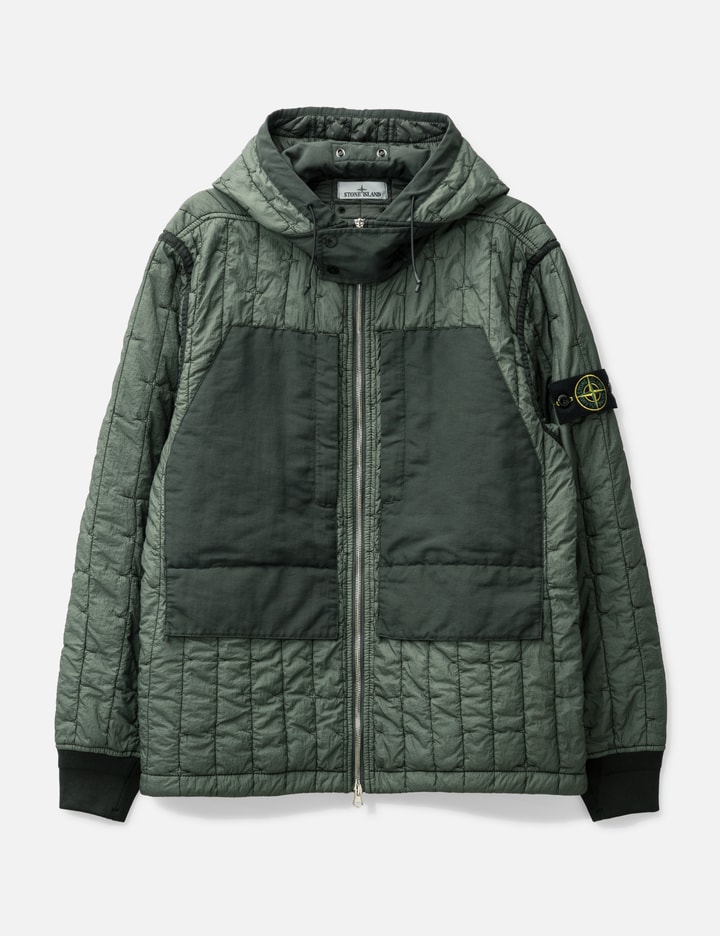 Stone Island Quilted Nylon Stella With Primaloft®-tc Hooded Blouson In Green