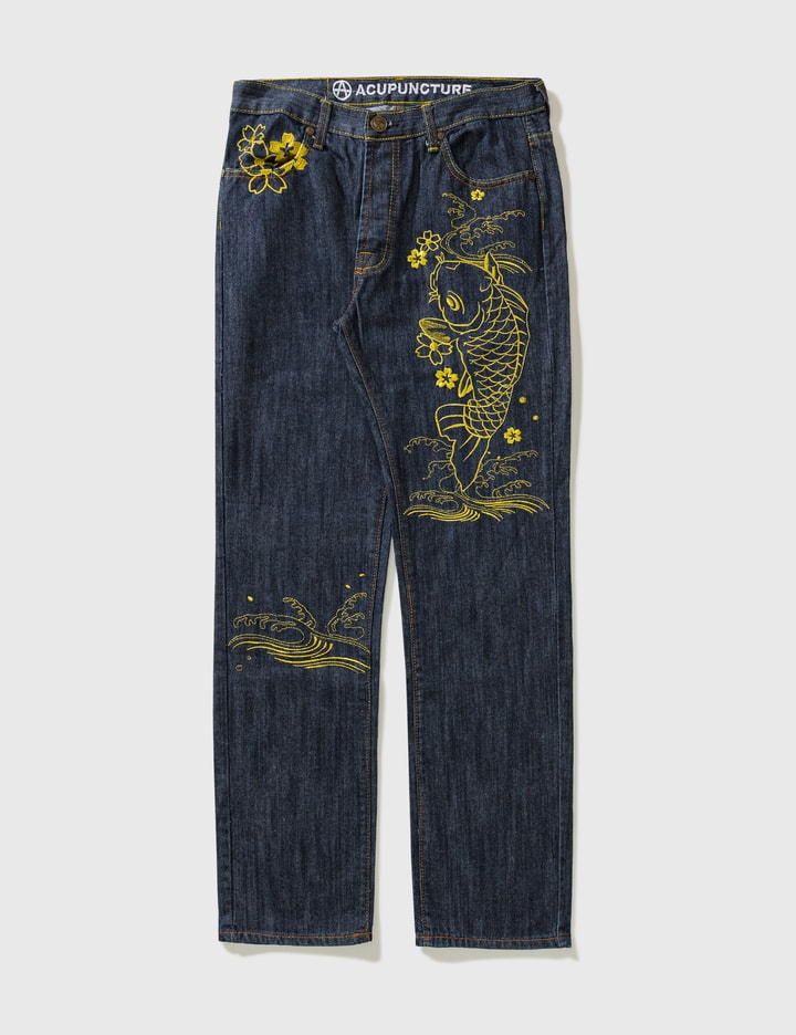Acupuncture With Gold Embroidery Jeans Placeholder Image