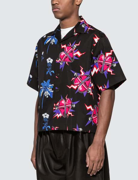 Prada Men's Poplin Blossom Double Match Bowling Shirt