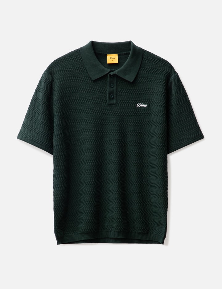 Dime Wave Cable Knit Polo Shirt In Forest