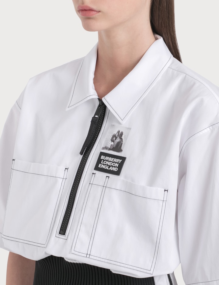 Short-sleeve Rib Knit Detail Cotton Oversized Shirt Placeholder Image