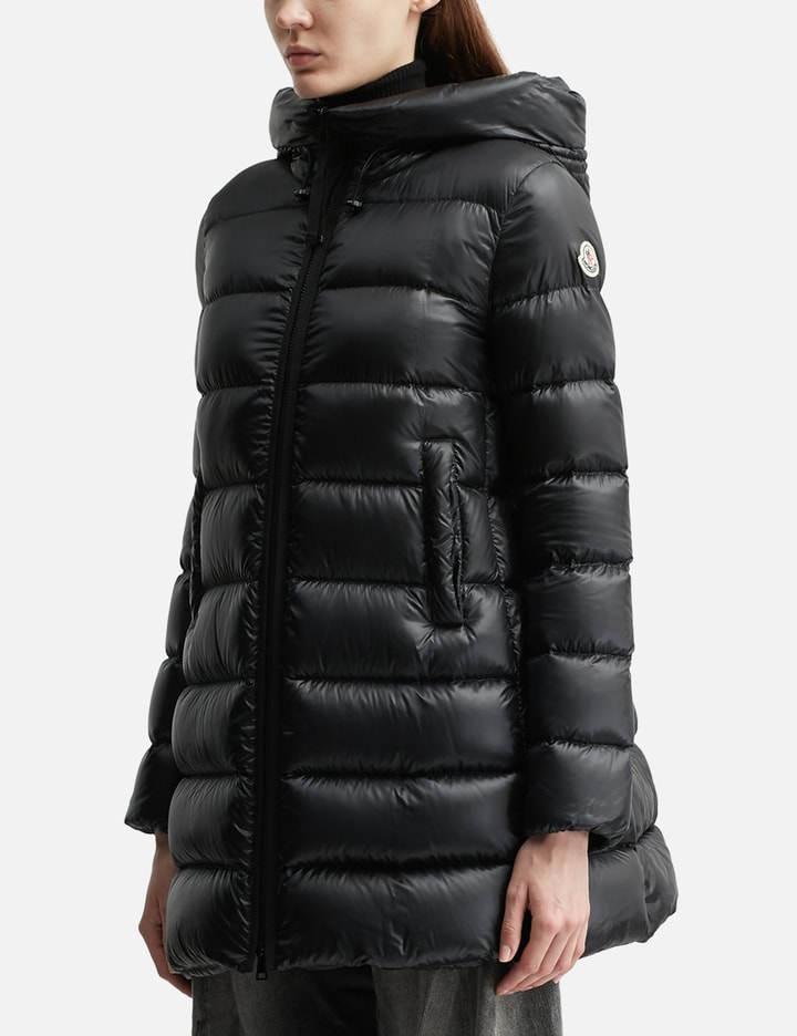 Moncler Suyenne Hooded Mid-length Down Jacket In Black