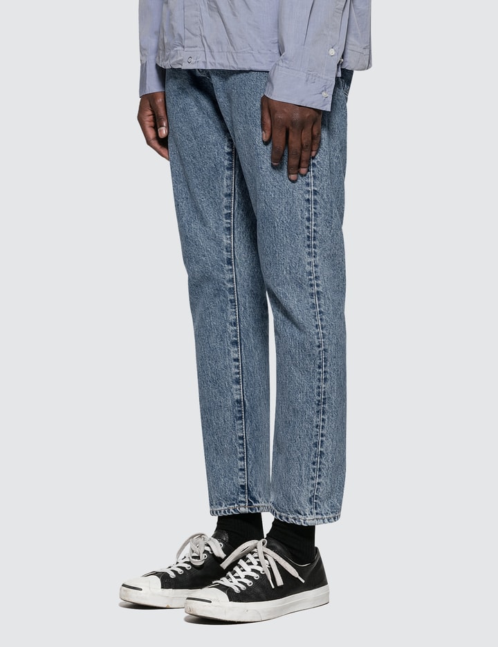 Long Stone Wash Tapered Denim Jeans Placeholder Image