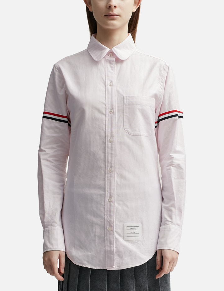 Shop Thom Browne Stripe Oxford Armband Classic Round Collar Shirt In Pink