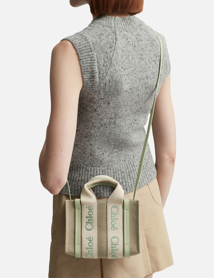 Mini Woody Tote Bag In Linen & Leather Placeholder Image