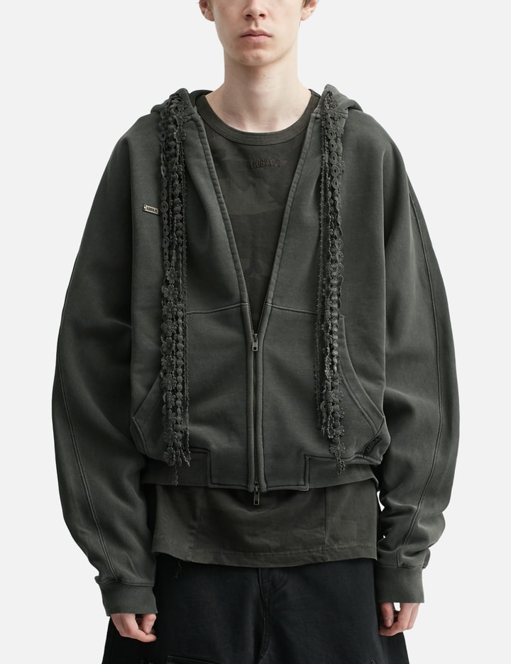 AJOBYAJO Laced Multi-Drawstring Zip-Up Hoodie