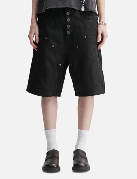 "Rexel" Waxed Double Knee Work Jorts In Black Denim view 10