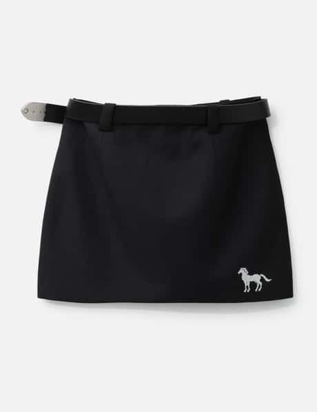 Black Cross Stitch Embroidered Skirt With Detachable Belt view 8