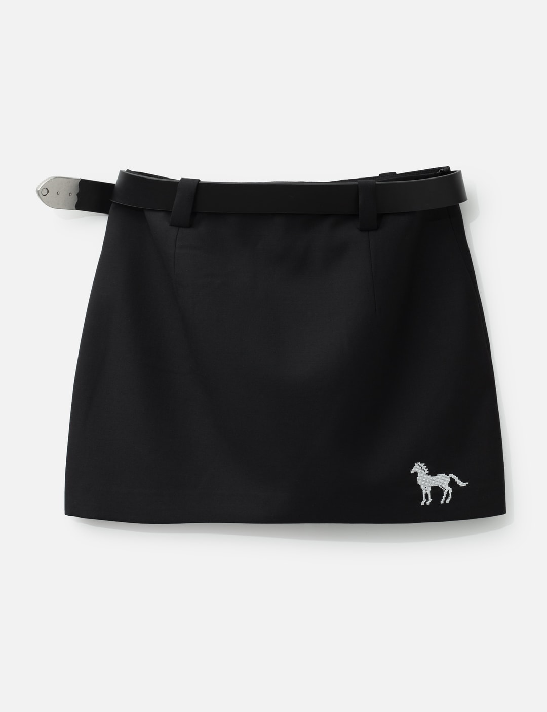 Black Cross Stitch Embroidered Skirt With Detachable Belt view 9