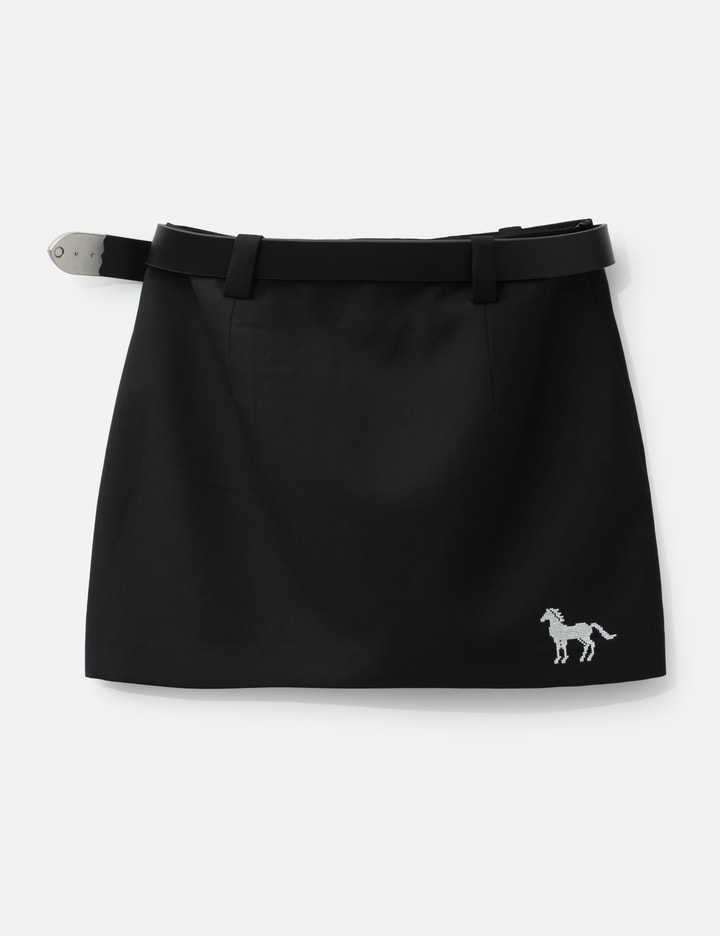 MARKGONG Black Cross Stitch Embroidered Skirt With Detachable Belt