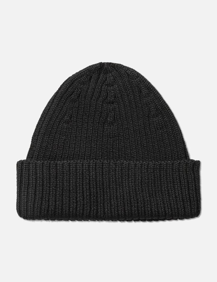 Maison Kitsuné Bold Fox Head Ribbed Beanie In Black