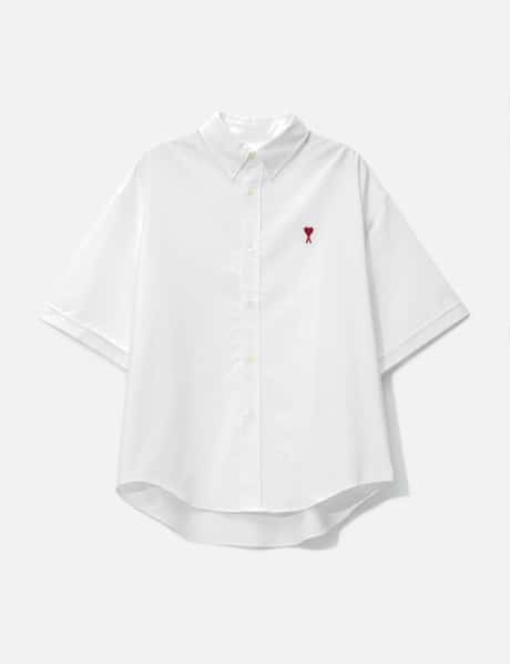 Ami White Cotton Boxy Fit Short Sleeves Shirt