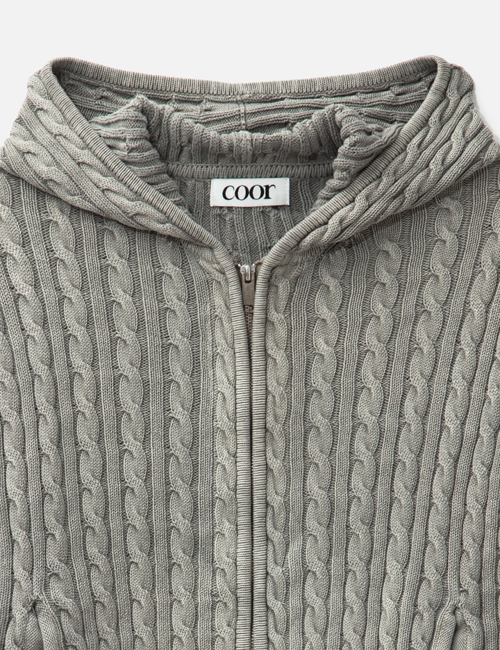 Cotton Piece Dyed Cable Hoodie Zip-up Placeholder Image