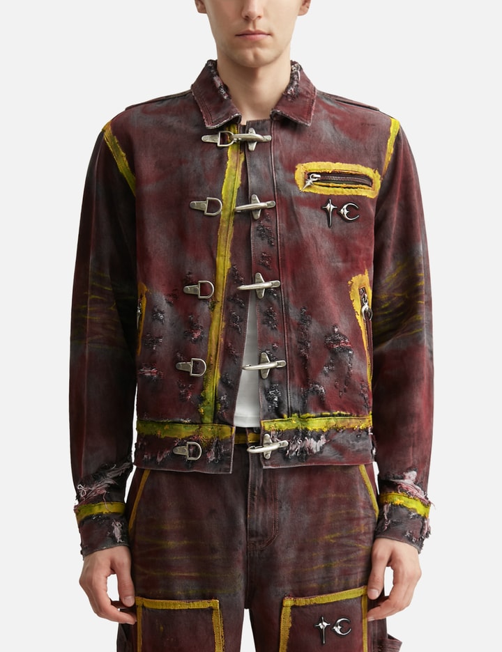 THUG CLUB Red Washed Painted Line Jacket