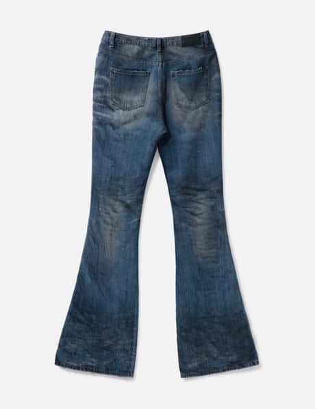 Undermycar - Oil Stained Wrinkled Wide Flare Jeans | HBX