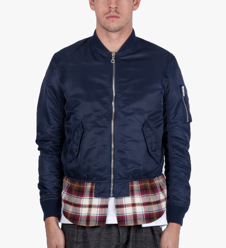 PHENOMENON Navy Check Mix MA-1 Blouson Jacket