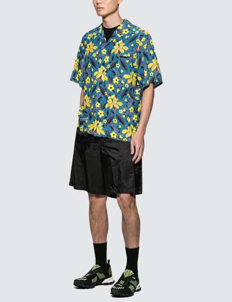 Prada Silk Twill Bowling Shirt, Men, Navy, Size L
