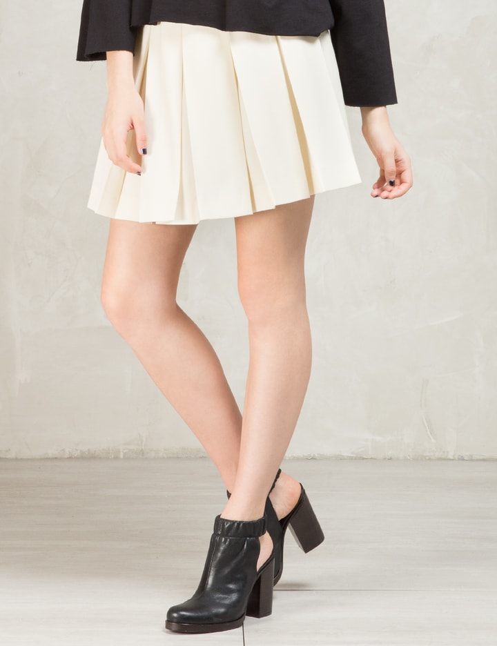 Beige Solid Pleated Gabardine Skirt Placeholder Image