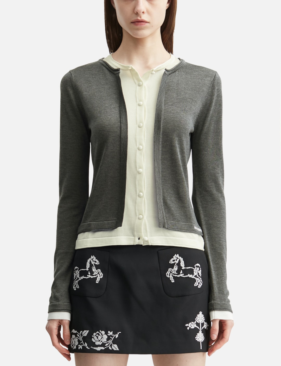 Grey White Layered Knit Top view 18