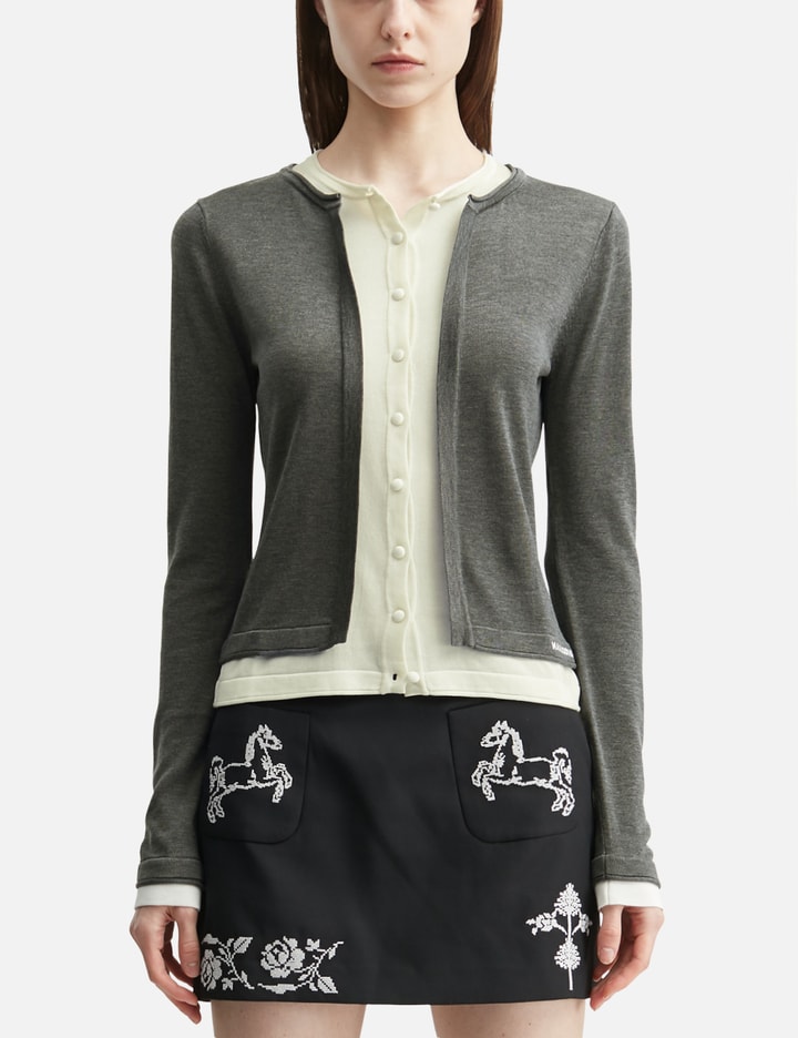 Grey White Layered Knit Top view 3