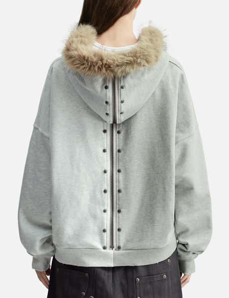 "Nyra" Two-Toned Zip-Up Hoodie With Detachable Fur Trim Hood view 20