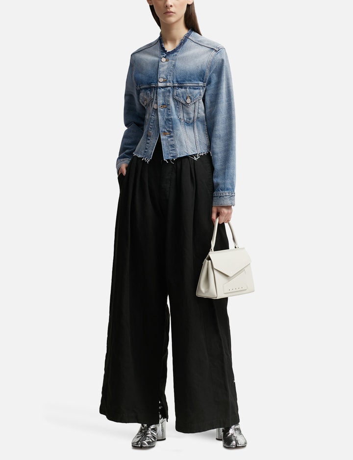 Cropped Collarless Denim Jacket Placeholder Image